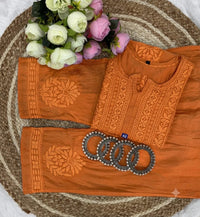 3d Chikankari pure chanderi Set