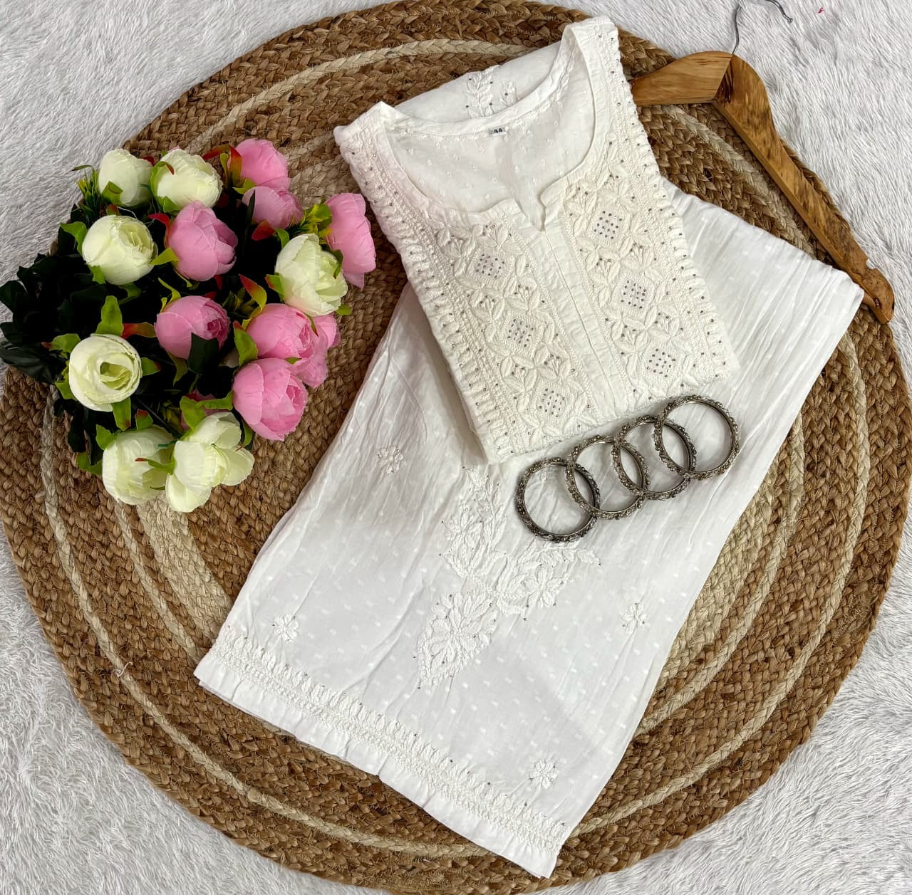 3D anchor Square Gala Muqaish thread Hand work 2pc Set