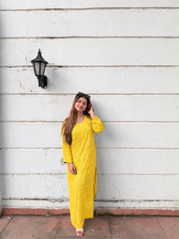 Rose Panel Viscose Chikankari Kurta with Palazzo