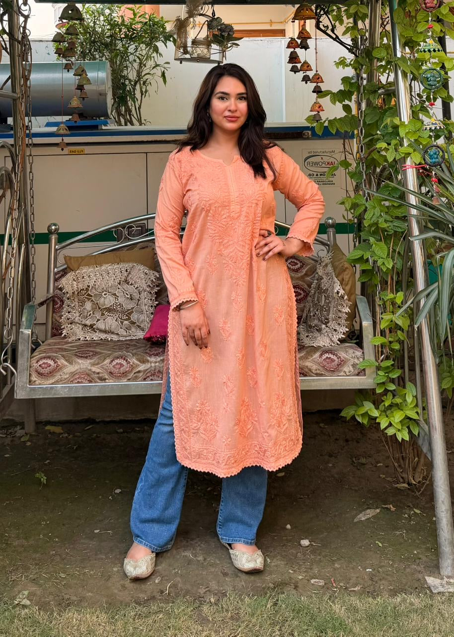 Mul Lucknowi Long Soft Kurta