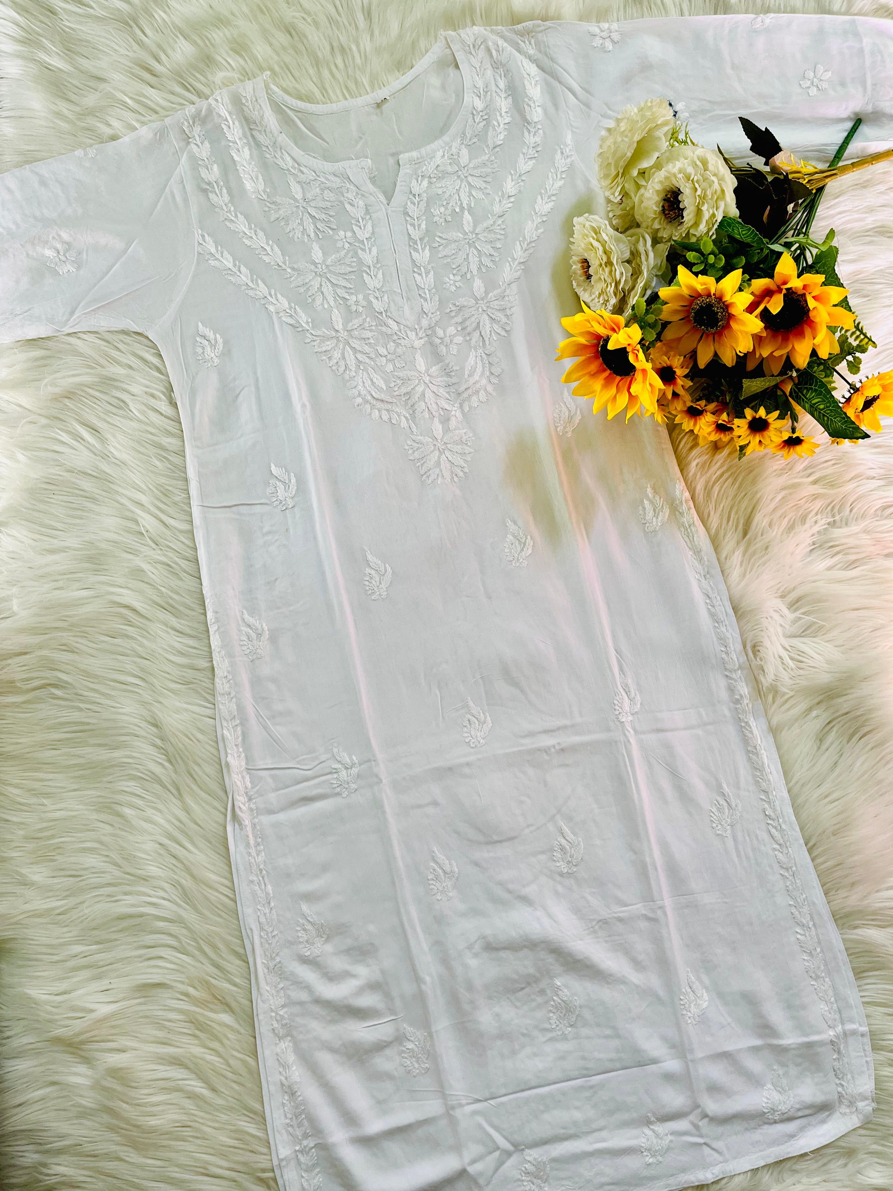 Rayon White chikankari soft kurta