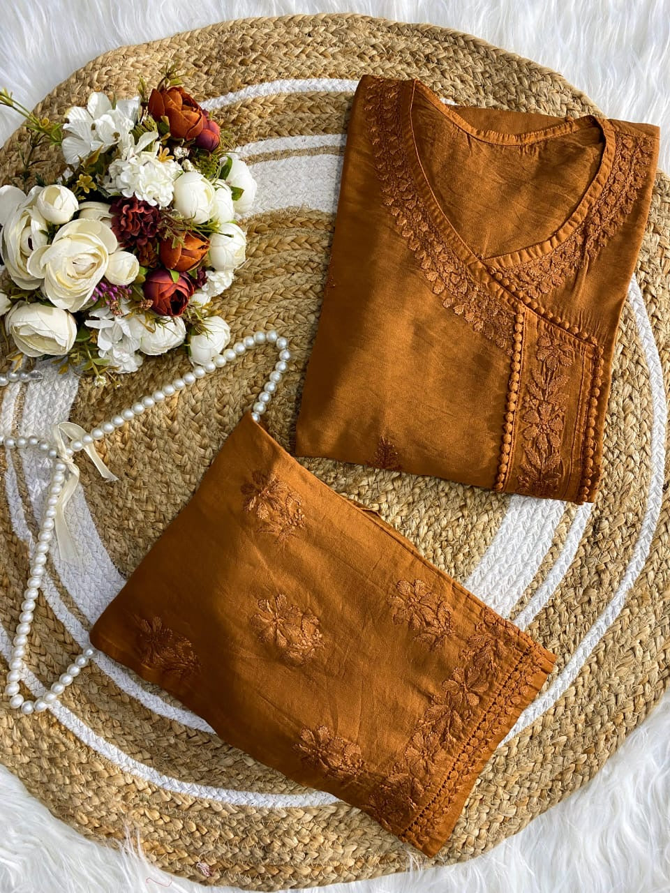 Soft Chanderi Wedding chikankari Set