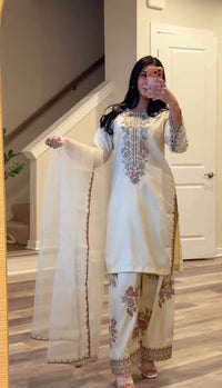 Pakistani 3pc White Bird Suit Set - Chikankari official