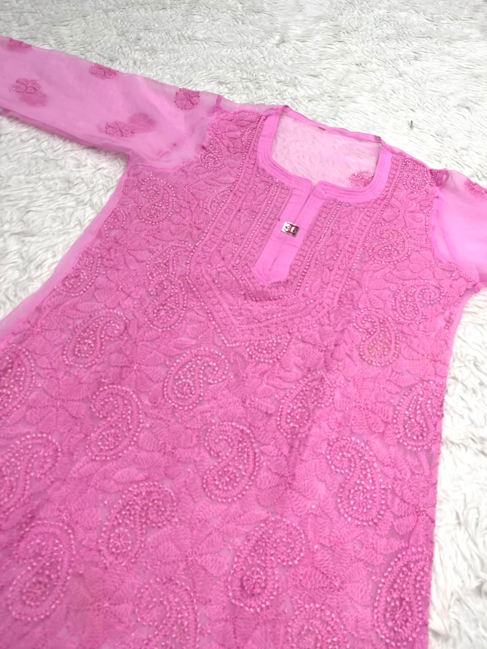 Resham long heavy Jaal Kurta handcrafted