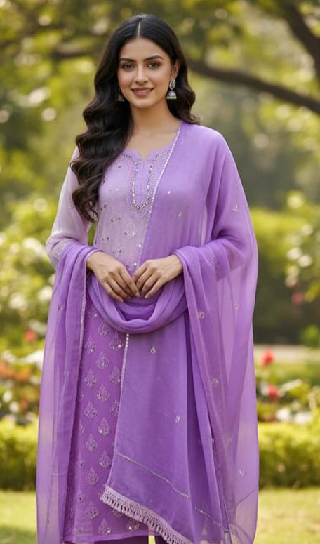 4pc Georgette  mirror work Set With Inner