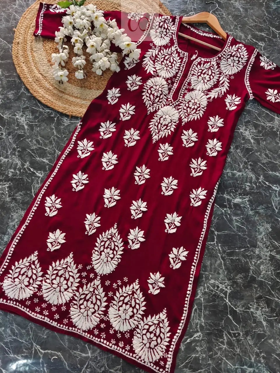 3D Modal Cotton Kurta - Chikankari Official