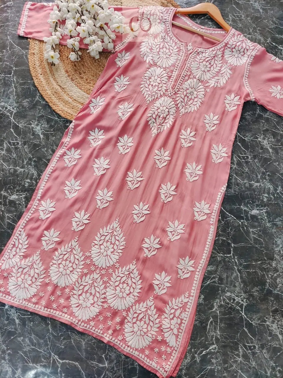 3D Modal Cotton Kurta - Chikankari Official