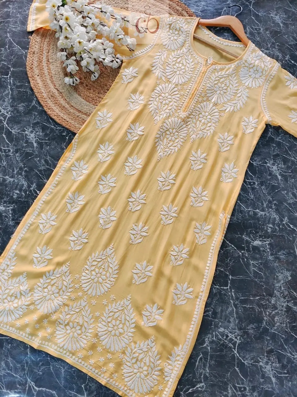 3D Modal Cotton Kurta - Chikankari Official