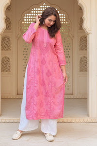 Chanderi 3d Gala Panel chikankari kurti