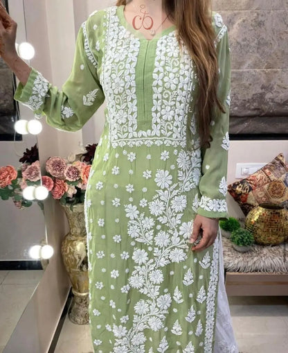 3d Jasmin Muslin Kurti - Chikankari Official