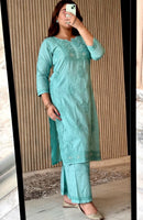 3D anchor Square Gala Muqaish thread Hand work 2pc Set - Chikankari official