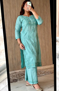 3D anchor Square Gala Muqaish thread Hand work 2pc Set - Chikankari official