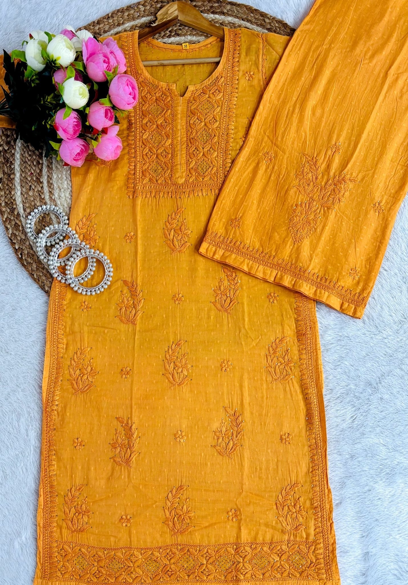 3D anchor Square Gala Muqaish thread Hand work 2pc Set - Chikankari official