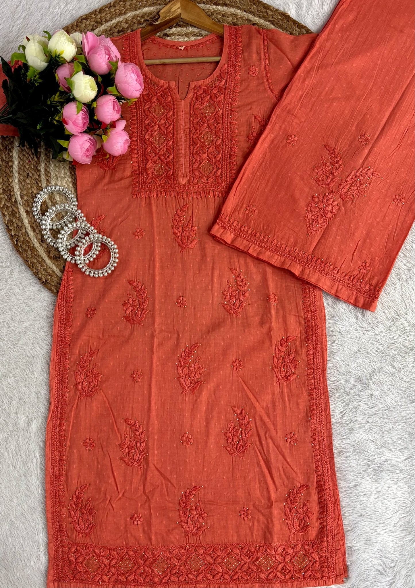 3D anchor Square Gala Muqaish thread Hand work 2pc Set - Chikankari official