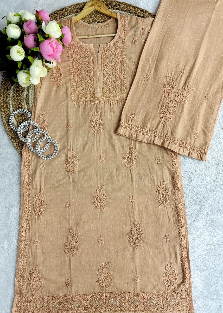 3D anchor Square Gala Muqaish thread Hand work 2pc Set - Chikankari official