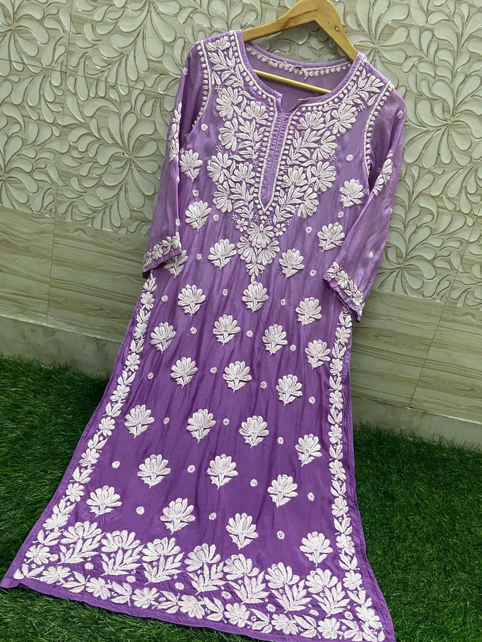 3d Base Work Fancy Kurti pure Masleen - Chikankari official