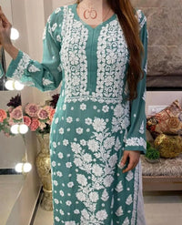 3d Jasmin Muslin Kurti - Chikankari official