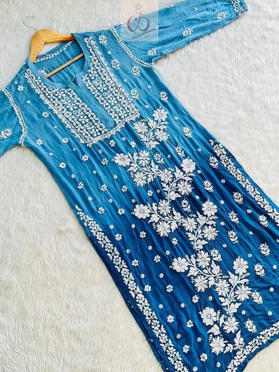 3d Jasmin Muslin Kurti - Chikankari official