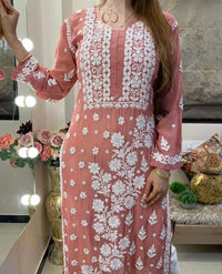 3d Jasmin Muslin Kurti - Chikankari official