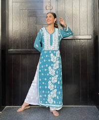 3d Jasmin Muslin Kurti - Chikankari official