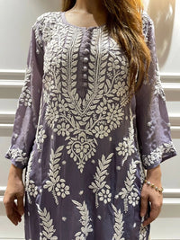 3D leaf Luxe Chikankari kurti - Chikankari official