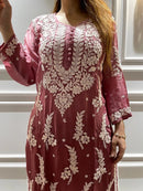 3D leaf Luxe Chikankari kurti - Chikankari official
