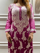 3D leaf Luxe Chikankari kurti - Chikankari official