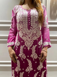 3D leaf Luxe Chikankari kurti - Chikankari official