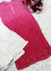3d Lucknowi Ghaspatti Pure handwork Viscose Kurta with inner - Chikankari official