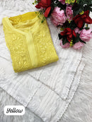 3d Lucknowi Ghaspatti Pure handwork Viscose Kurta with inner - Chikankari official