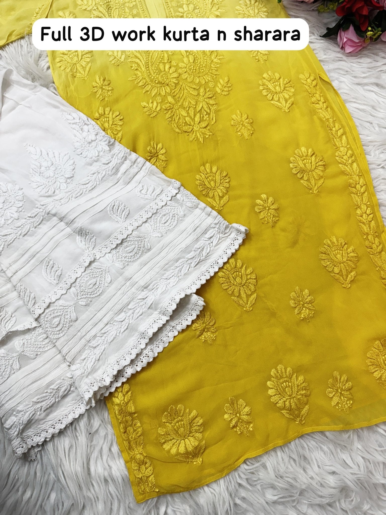 3d Lucknowi Ghaspatti Pure handwork Viscose Kurta with inner - Chikankari official