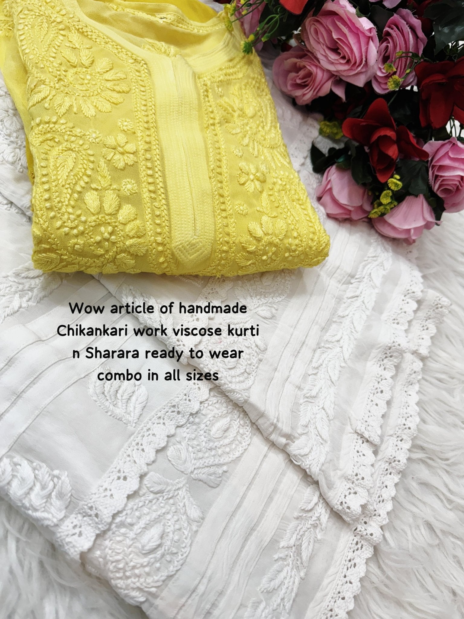 3d Lucknowi Ghaspatti Pure handwork Viscose Kurta with inner - Chikankari official