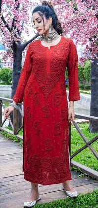 3d Luxe Viscose Flower Jaal Kurta - Chikankari official