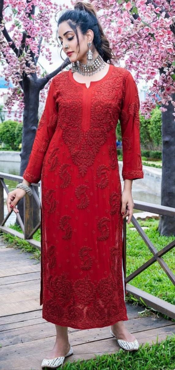 3d Luxe Viscose Flower Jaal Kurta - Chikankari official
