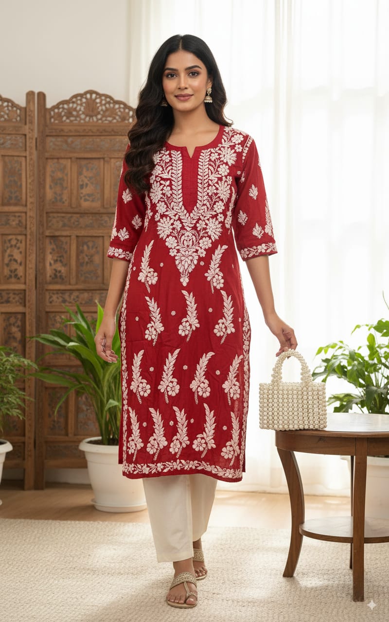 3D Muslin Batson Edition Kurta - Chikankari official