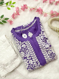 3D Muslin Batson Edition Kurta - Chikankari official