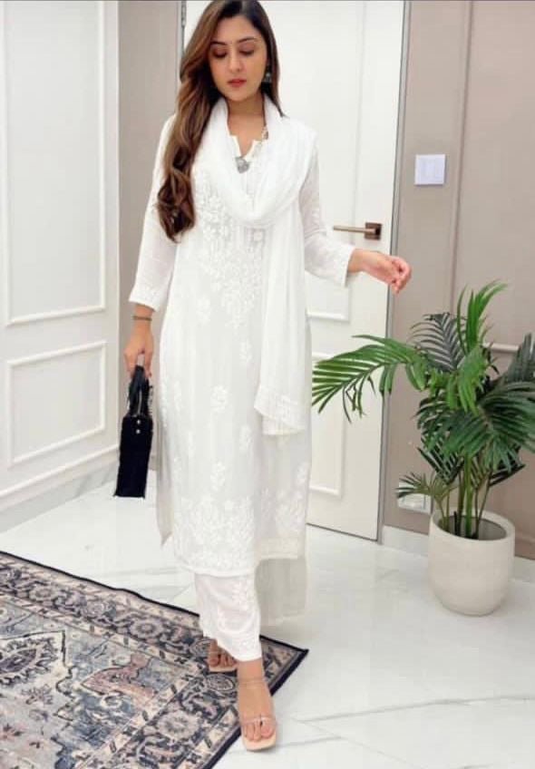 3d Work Heavy Silk Rayon Combo - Chikankari official
