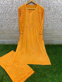 3D Work Plazzo Set Premium Heavy silky Reyon Kurti Plazzo Dupatta Set - Chikankari official