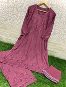 3D Work Plazzo Set Premium Heavy silky Reyon Kurti Plazzo Dupatta Set - Chikankari official