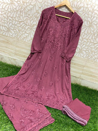 3D Work Plazzo Set Premium Heavy silky Reyon Kurti Plazzo Dupatta Set - Chikankari official