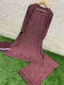 3D Work Plazzo Set Premium Heavy silky Reyon Kurti Plazzo Dupatta Set - Chikankari official