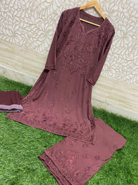 3D Work Plazzo Set Premium Heavy silky Reyon Kurti Plazzo Dupatta Set - Chikankari official