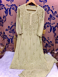 3D Work Plazzo Set Premium Heavy silky Reyon Kurti Plazzo Dupatta Set - Chikankari official
