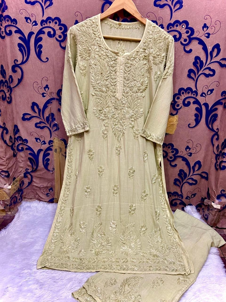 3D Work Plazzo Set Premium Heavy silky Reyon Kurti Plazzo Dupatta Set - Chikankari official