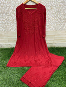 3D Work Plazzo Set Premium Heavy silky Reyon Kurti Plazzo Dupatta Set - Chikankari official