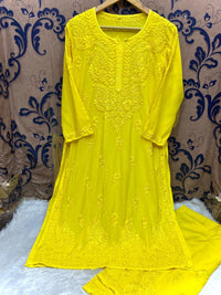 3D Work Plazzo Set Premium Heavy silky Reyon Kurti Plazzo Dupatta Set - Chikankari official