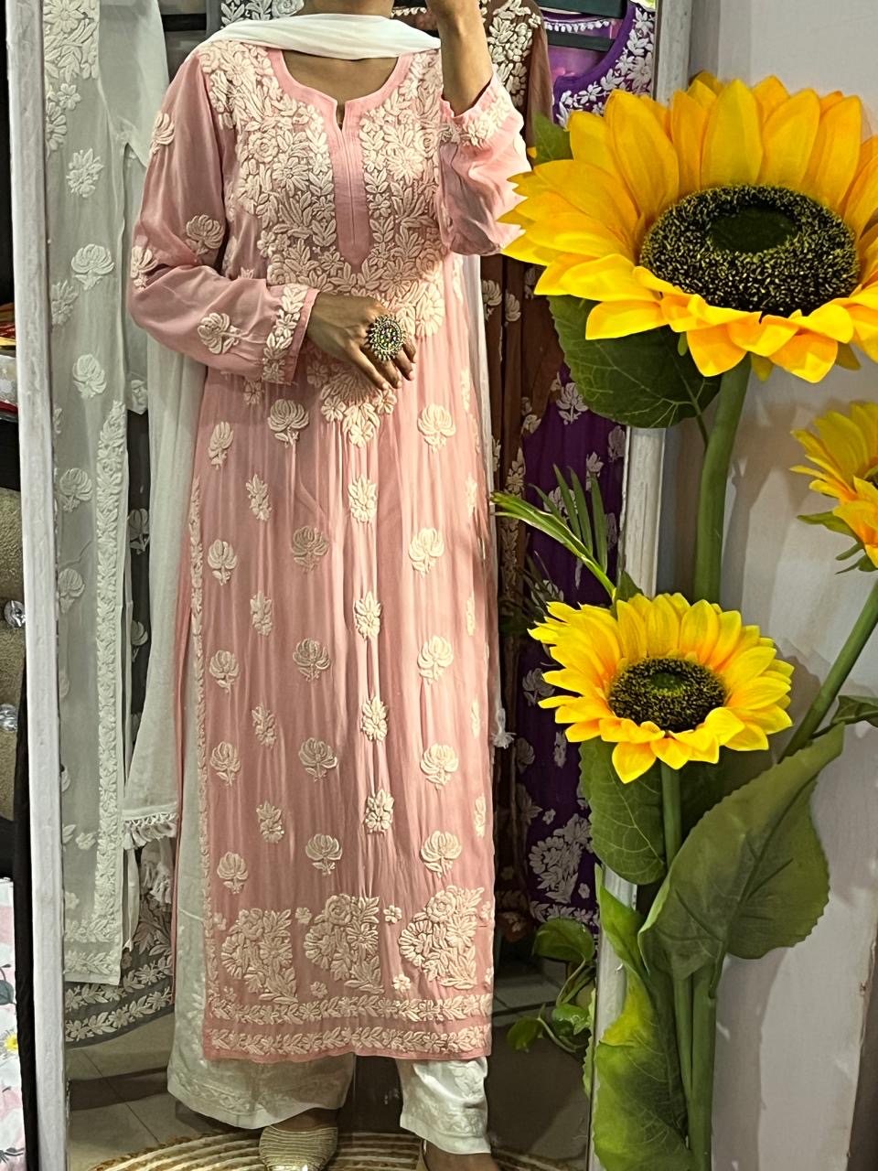 Viscose 3d Work Detailed Worked Kurta Only