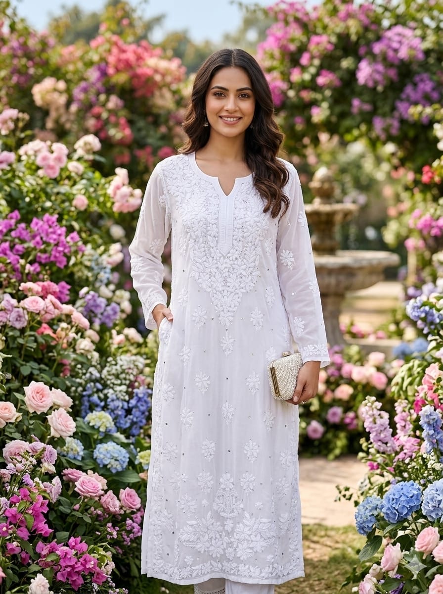 Pure 3d Batson Muslin Muqaish Long Kurta