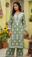 Rayon white embroidered Set