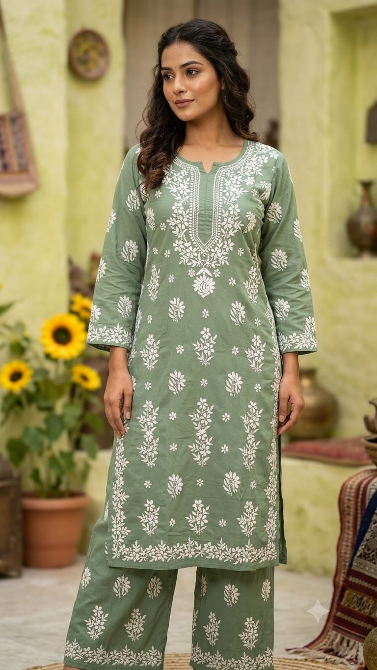 Rayon white embroidered Set